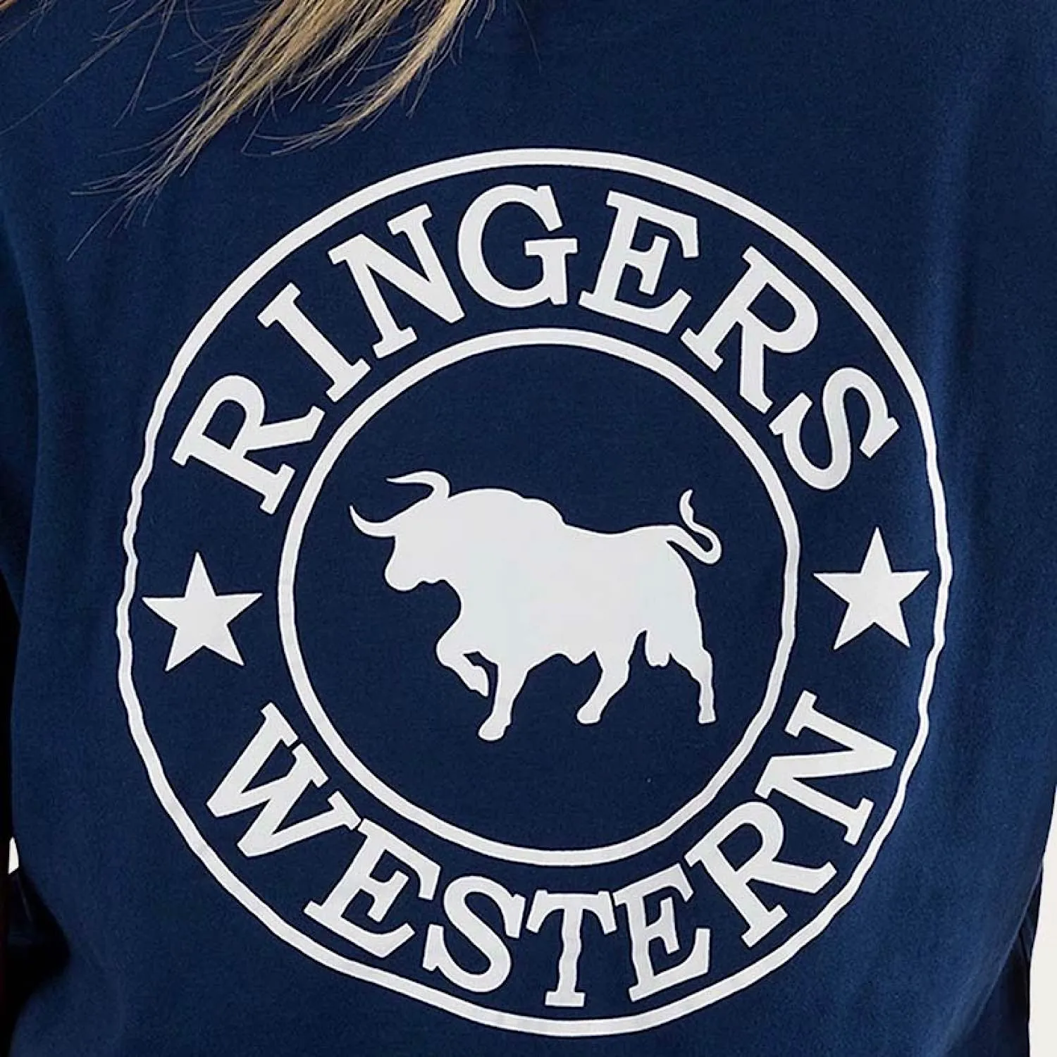 Ringers Western Signature Bull Women's Loose Fit T-Shirt - Navy/White Print