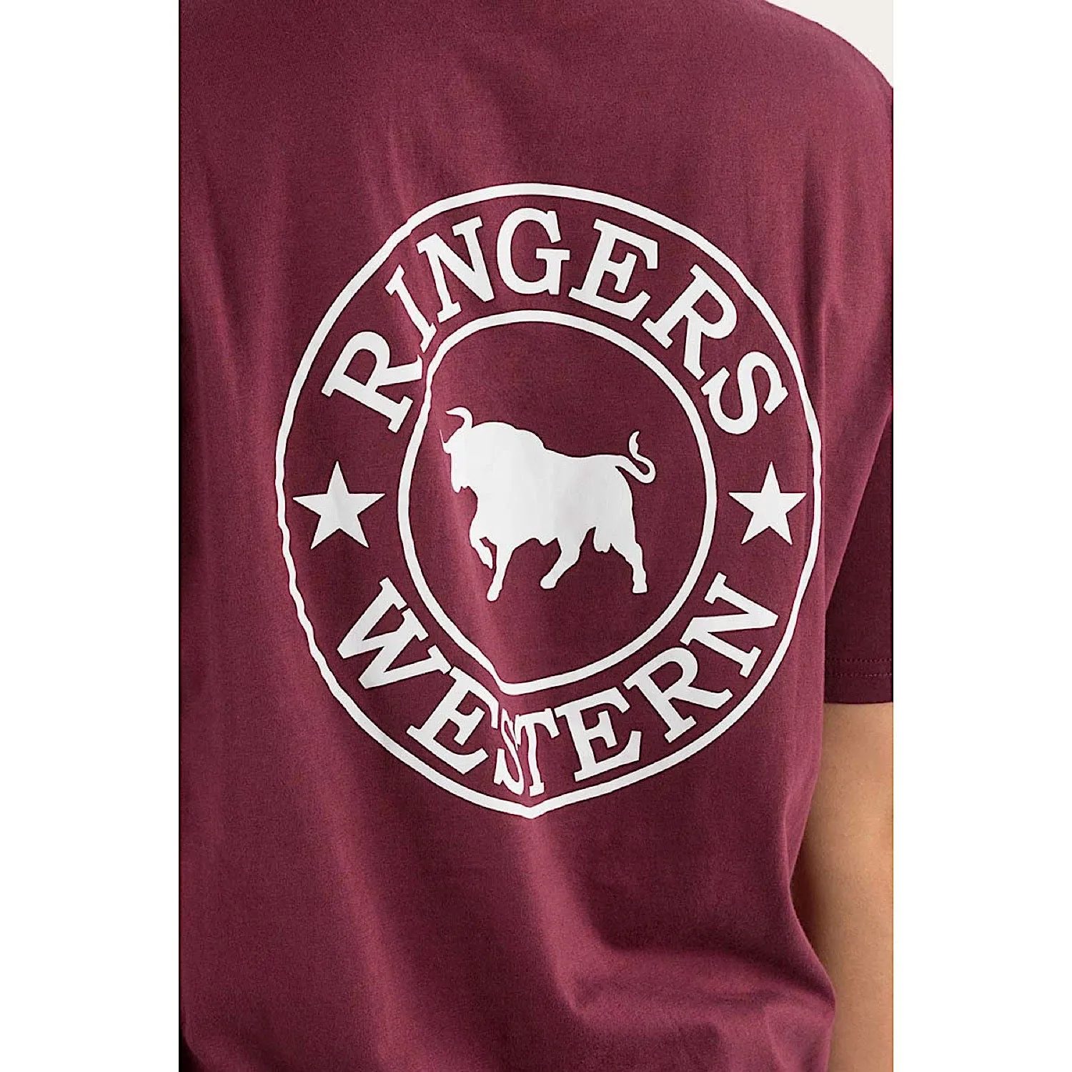 Ringers Western Signature Bull Women's Loose T-Shirt - Burgundy with White Print