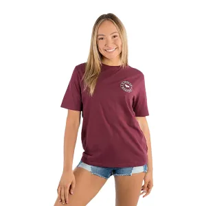Ringers Western Signature Bull Women's Loose T-Shirt - Burgundy with White Print