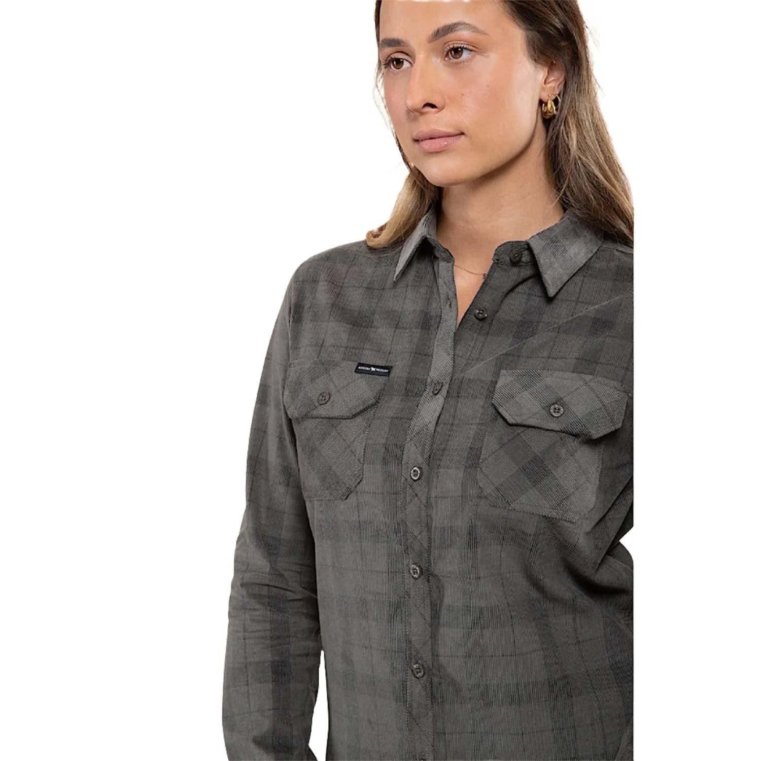 Ringers Western Women's Corduroy Long Sleeve Shirt - Charcoal