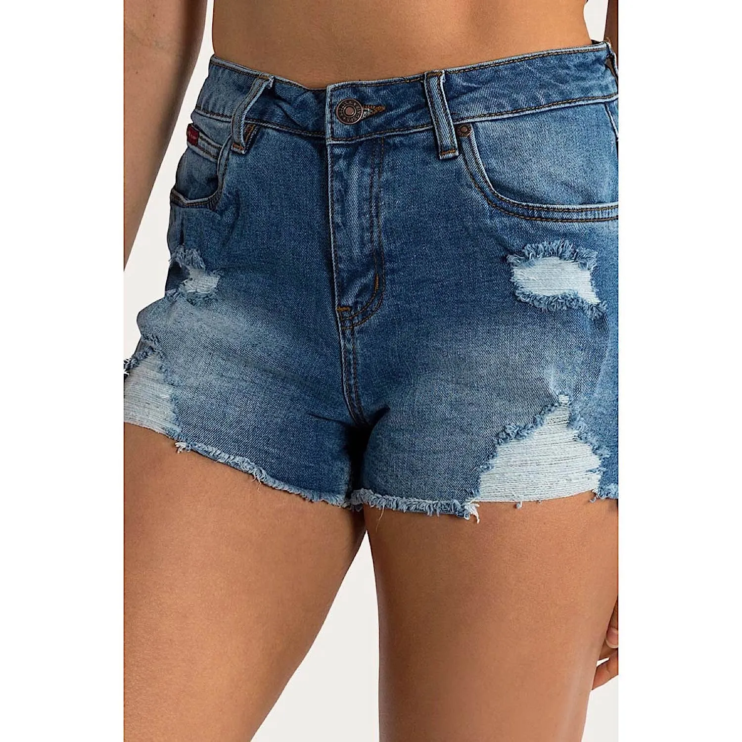 Ringers Western Women's Jessie Mid Rise Ripped Denim Short - True Blue