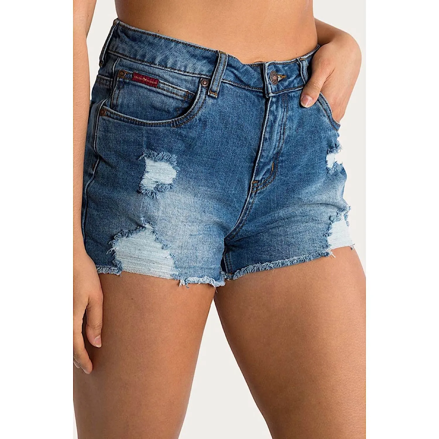 Ringers Western Women's Jessie Mid Rise Ripped Denim Short - True Blue