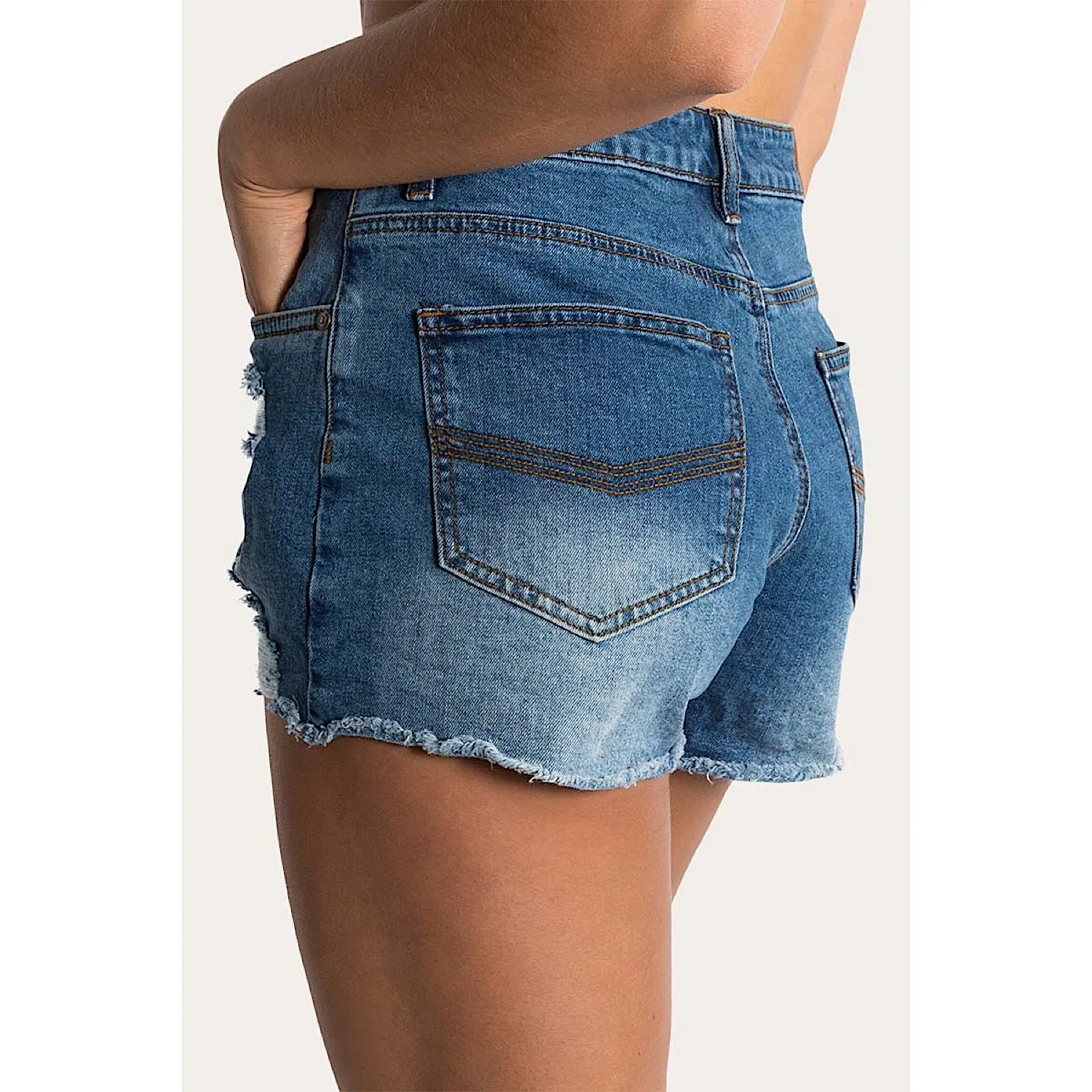 Ringers Western Women's Jessie Mid Rise Ripped Denim Short - True Blue