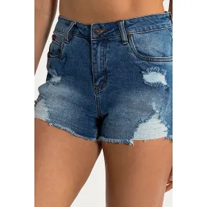 Ringers Western Women's Jessie Mid Rise Ripped Denim Short - True Blue