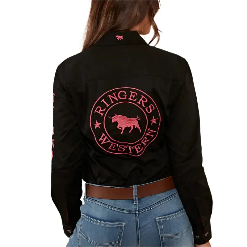 Ringers Western Women's Signature Jillaroo Full Button Work Shirt - Black/Melon