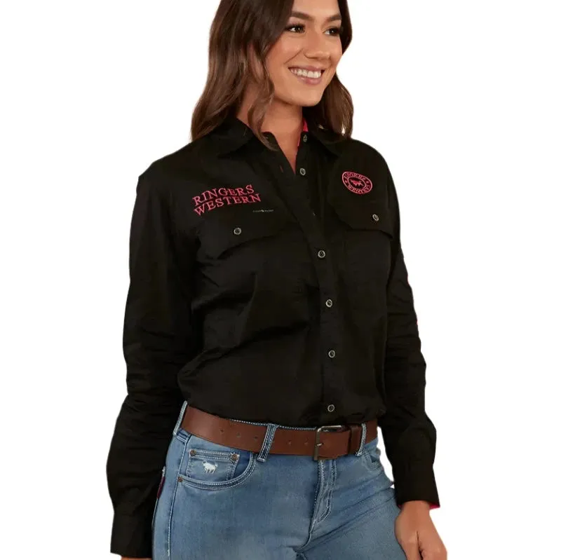 Ringers Western Women's Signature Jillaroo Full Button Work Shirt - Black/Melon