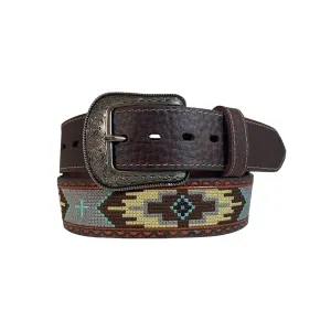 Roper Belt 1.5" Aztec Design Genuine Leather Brown