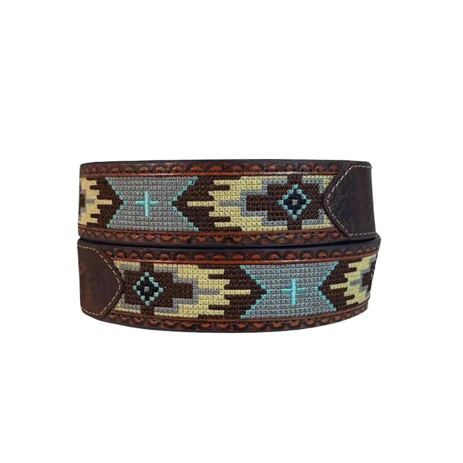 Roper Belt 1.5" Aztec Design Genuine Leather Brown