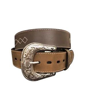 Roper Belt Bridle Leather Western Stitch Design - Brown