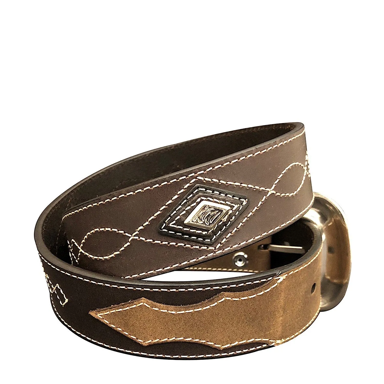 Roper Belt Bridle Leather Western Stitch Design - Brown