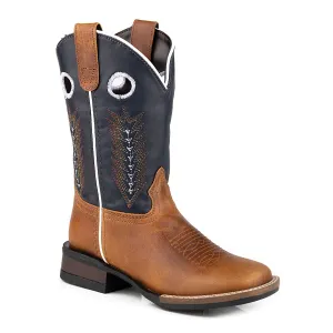 Roper BIG KIDS James Boot Tan Burnished/Navy Leather