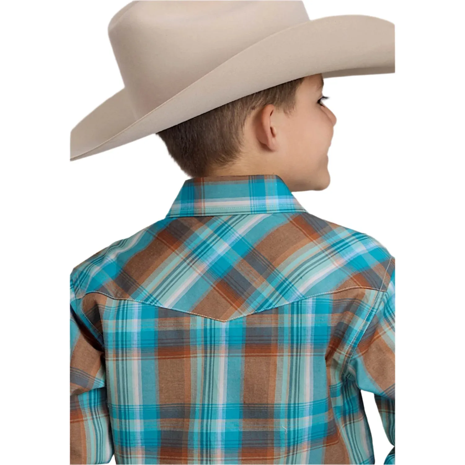 Roper Boy's Amarillo Collection Shirt - Plaid Orange
