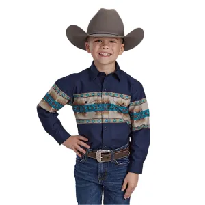 Roper Boy's Vintage Collection Shirt - Aztec Border Print Blue