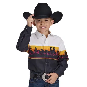 Roper Boy's Vintage Collection Shirt - Sunset Horses Print on Black