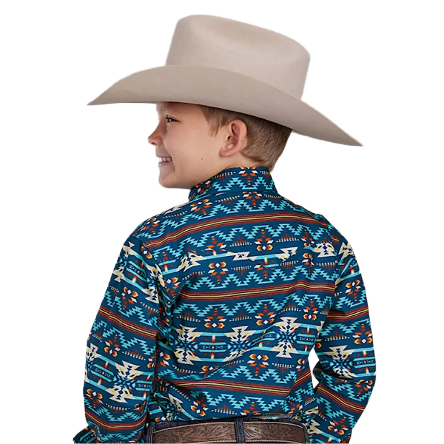 Roper Boy's West Made Collection Shirt - Aztec Print Blue