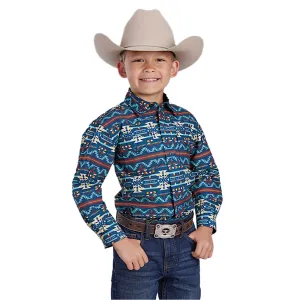 Roper Boy's West Made Collection Shirt - Aztec Print Blue