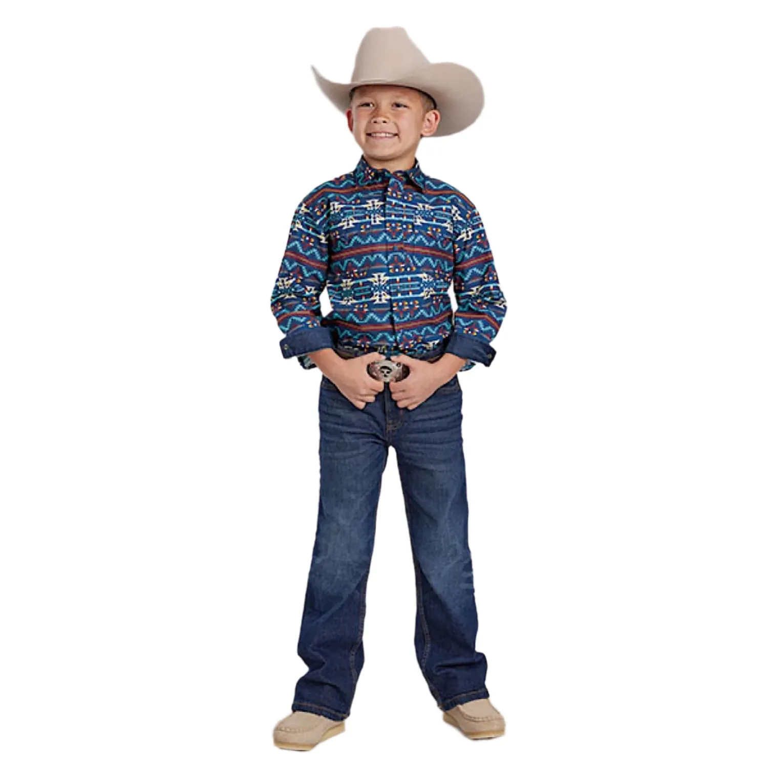 Roper Boy's West Made Collection Shirt - Aztec Print Blue