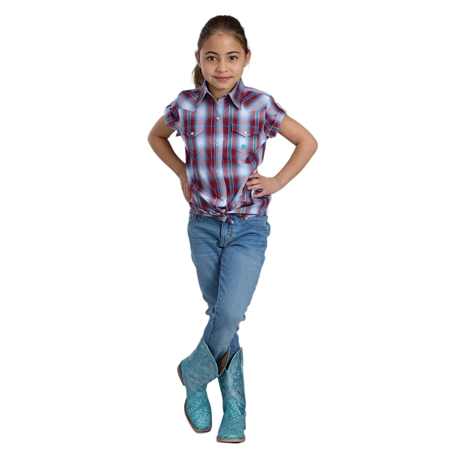 Roper Girl's Amarillo Collection Short Sleeve Shirt - Plaid Red