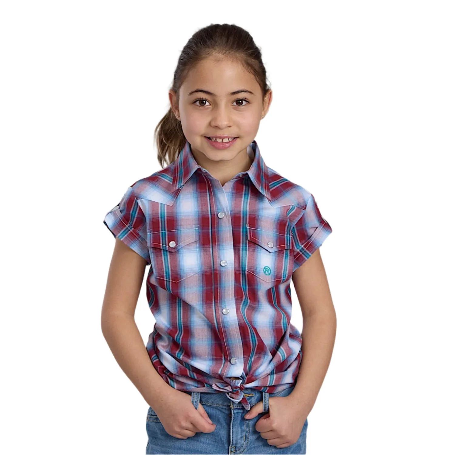Roper Girl's Amarillo Collection Short Sleeve Shirt - Plaid Red