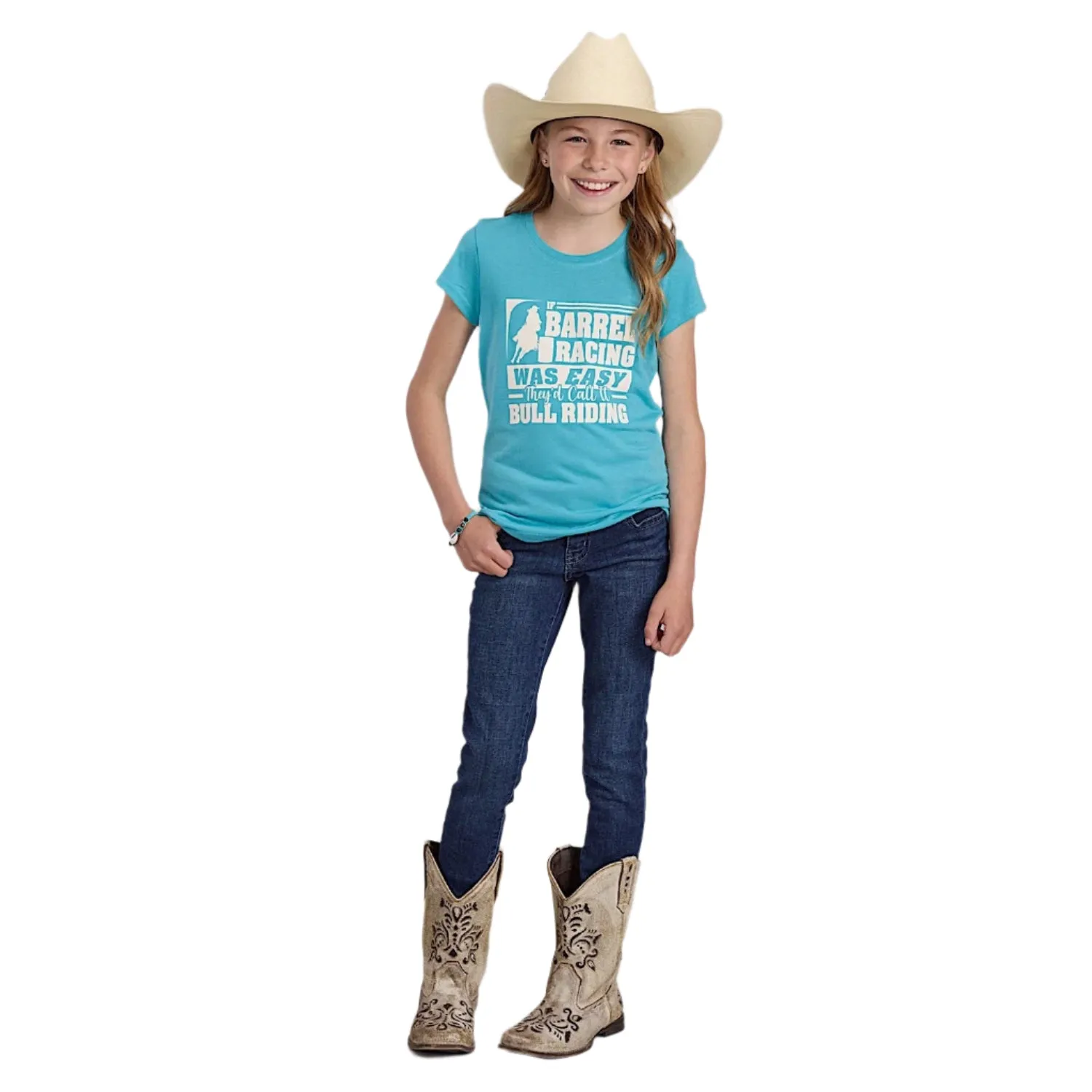 Roper Girl's Five Star Collection T-Shirt - Solid Blue