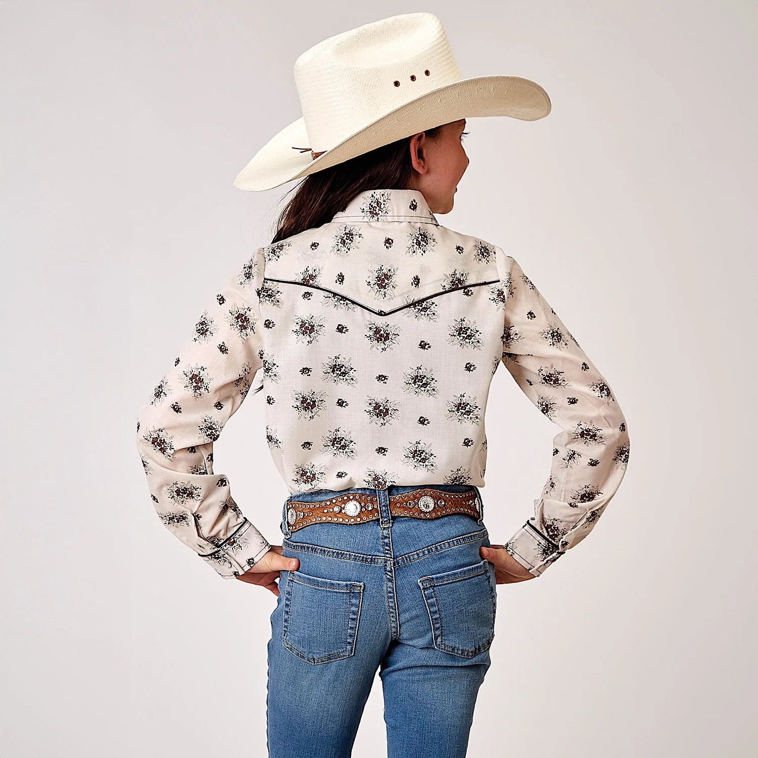 Roper Girl's Karman Special Collection Shirt - Print White