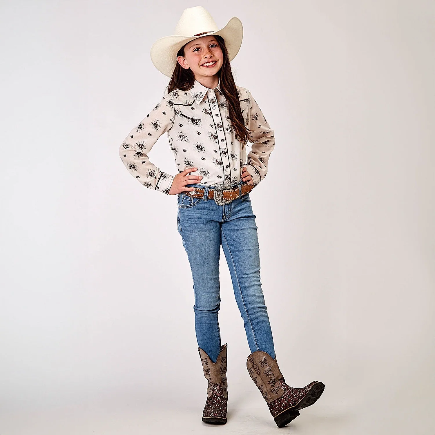 Roper Girl's Karman Special Collection Shirt - Print White