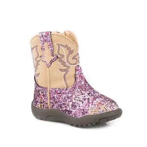 Roper INFANT Cowbaby Southwest Boot - Glitter Purple/Glitter Tan