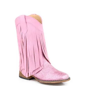 Roper Little Kids Double Fringe Western Boot - Pink Glitter/Pink