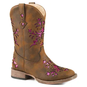 Roper LITTLE KIDS Lola Boot Brown Pink Metallic Underlay