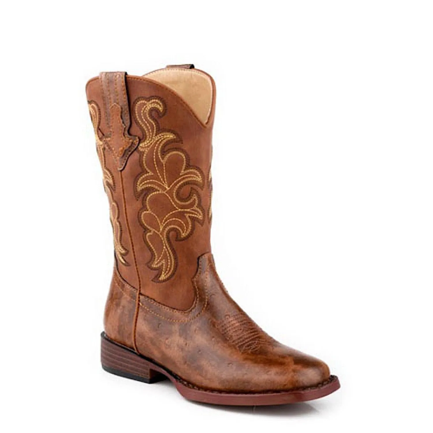 Roper Little Kids Quills Western Boot - Cognac Print/Cognac