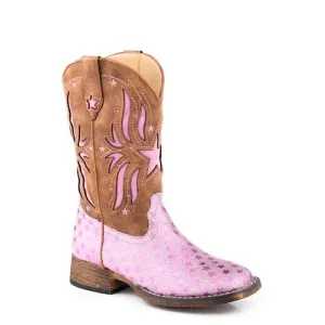 Roper Little Kids Starlet Western Boot - PInk Glitter/Brown
