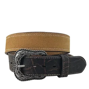 Roper Mens 1.1/2" Elephant Print Embossed Leather Belt Brown