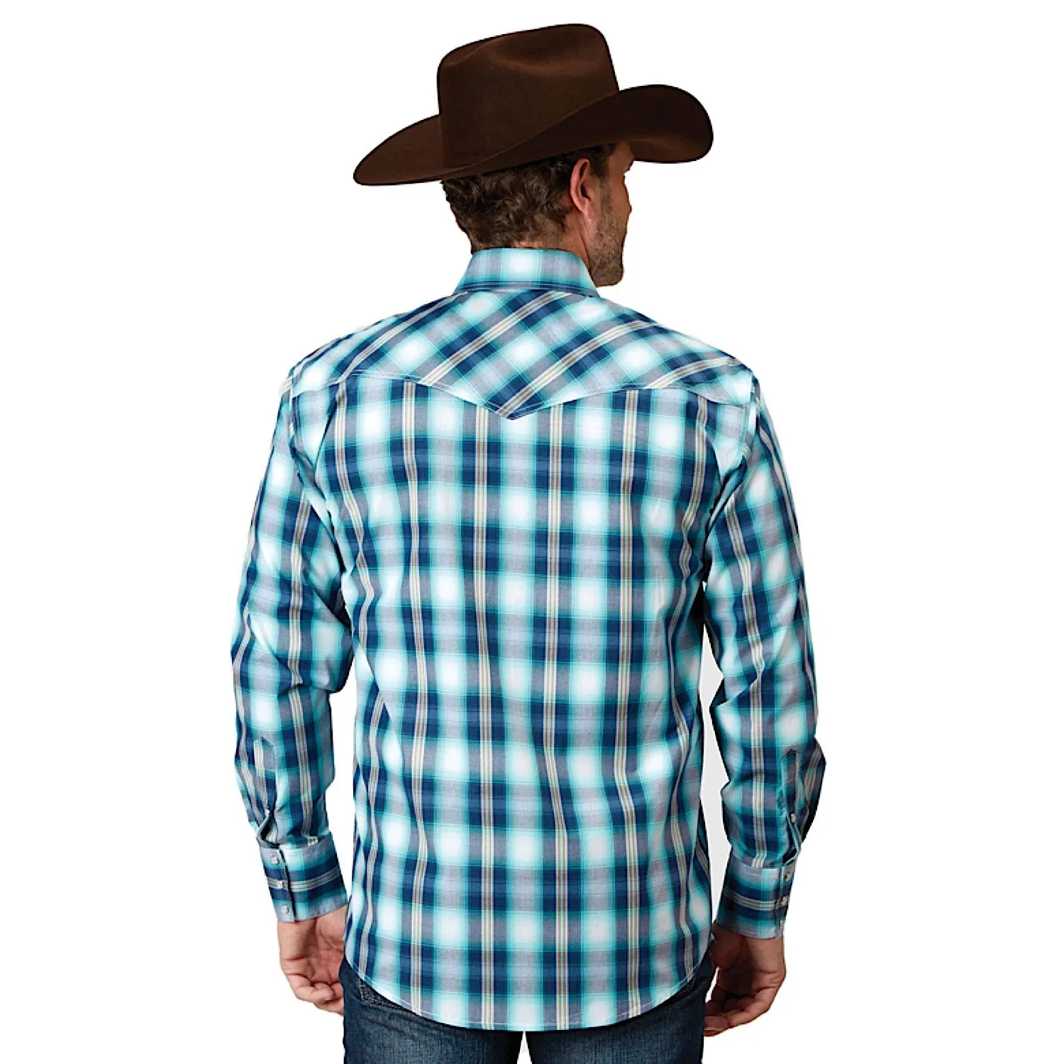 Roper Mens Amarillo Collection L/S Shirt Plaid Blue