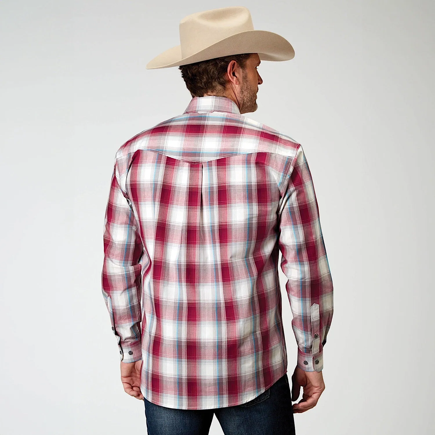 Roper Mens Amarillo Collection L/S Shirt Plaid Red