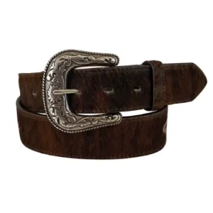 Roper Mens Belt 1.5" Floral Hand Tooled Genuine Leather Hair on Brown