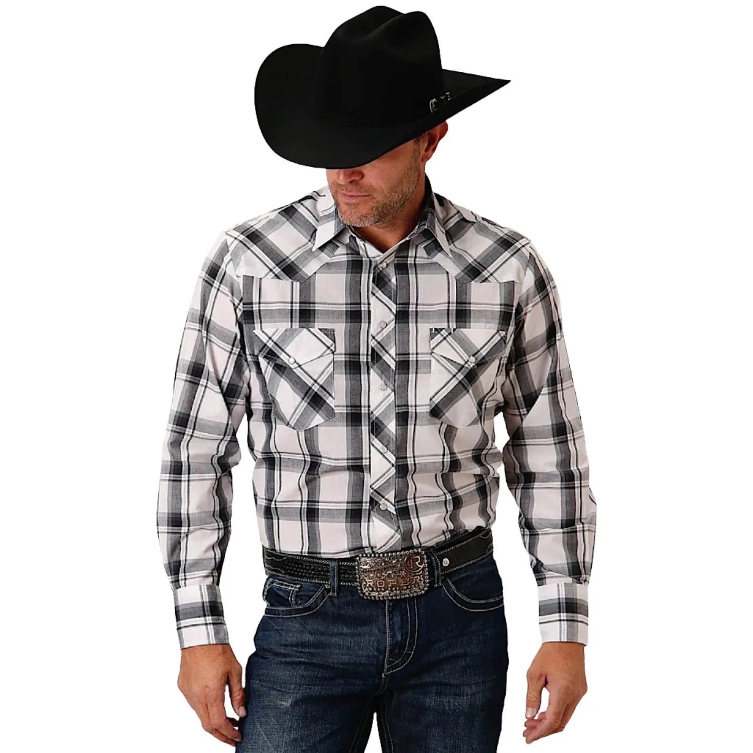 Roper Mens Karman Classic 55/45 Collection L/S Shirt Plaid Black