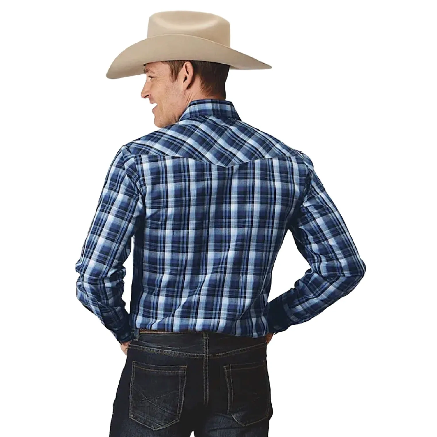 Roper Mens Karman Classic 55/45 Collection L/S Shirt Plaid Blue