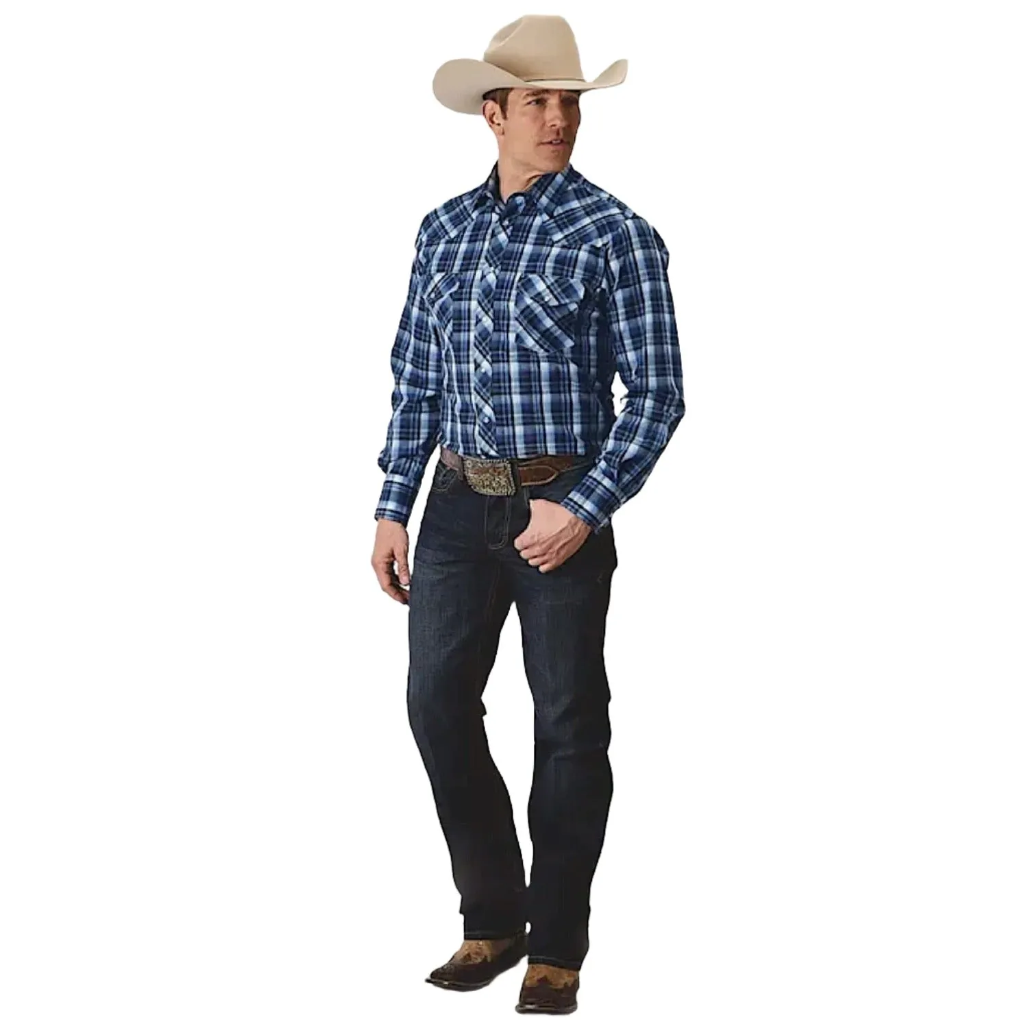 Roper Mens Karman Classic 55/45 Collection L/S Shirt Plaid Blue