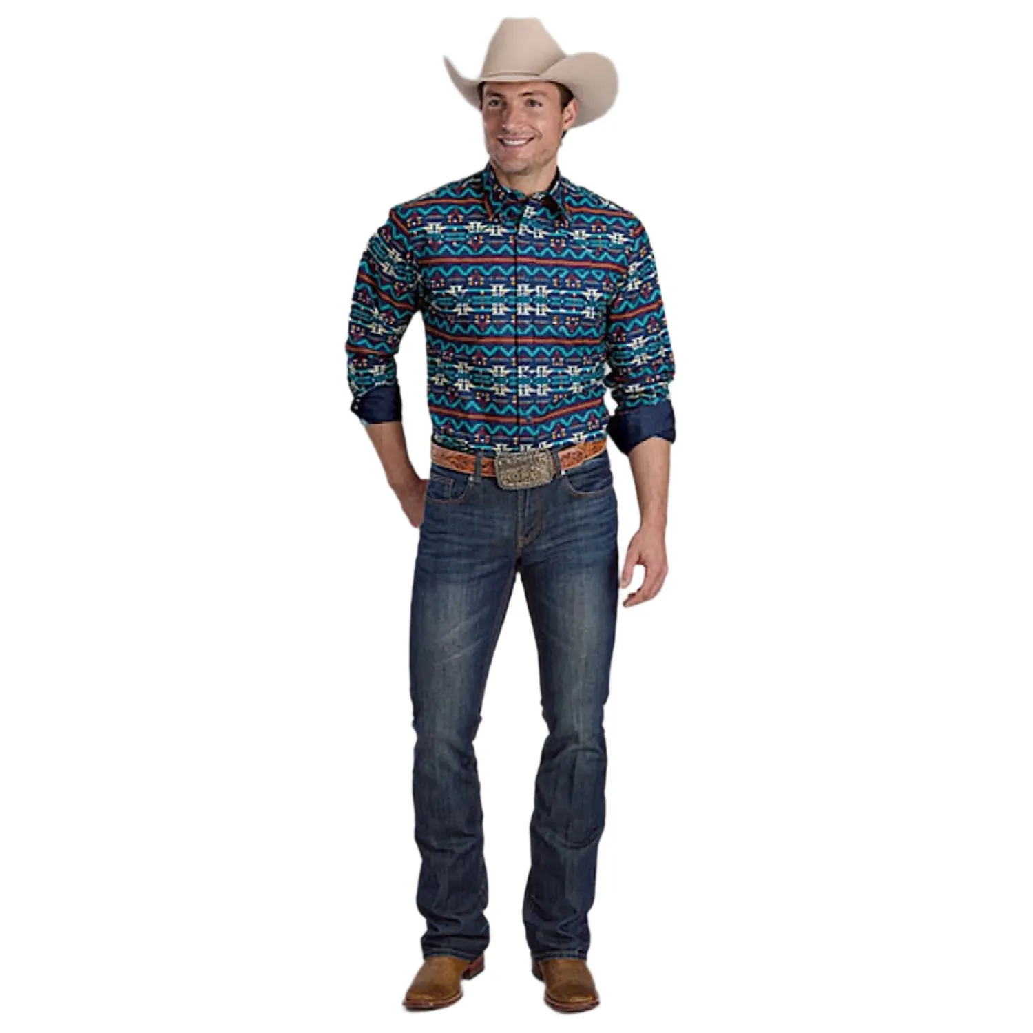 Roper Men's West Made Collection Shirt - Print Blue