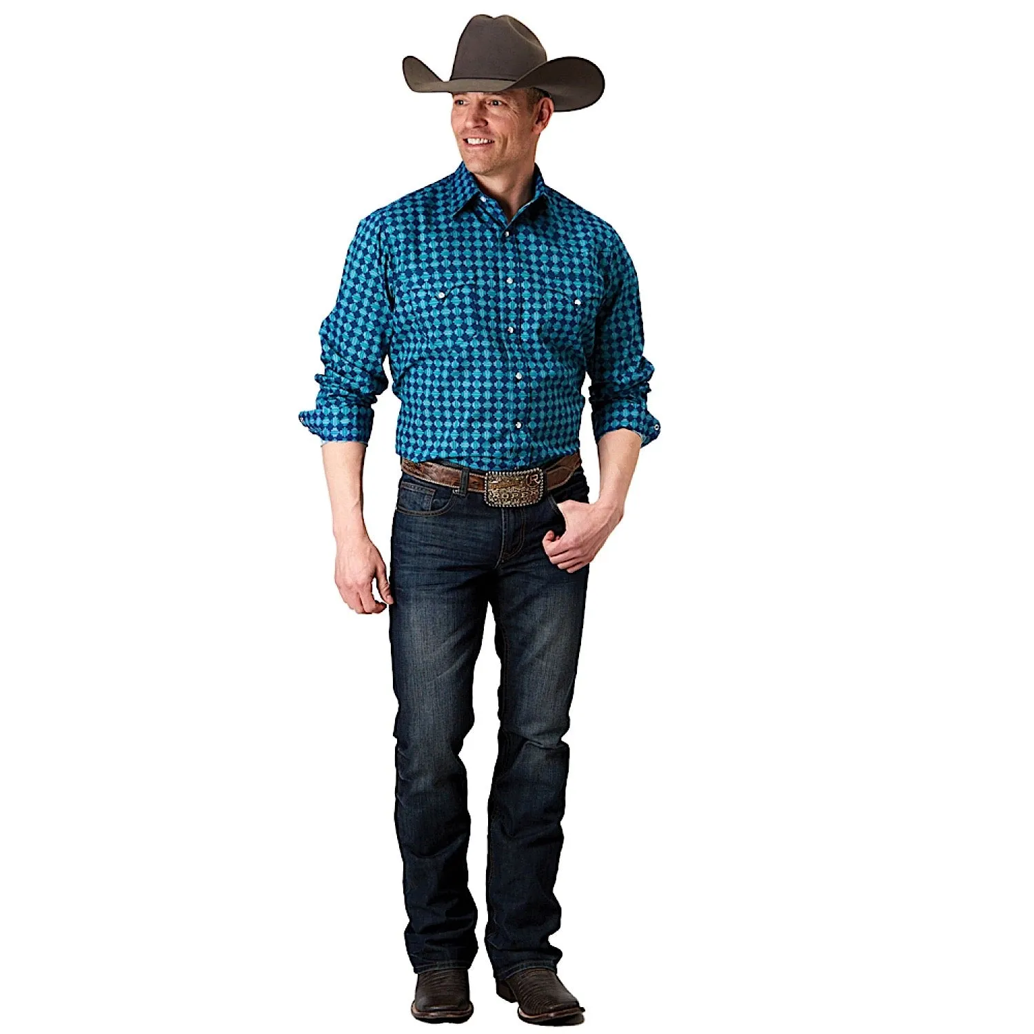 Roper Men's West Made Collection Shirt Print Blue