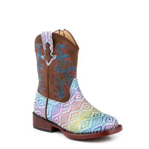 Roper TODDLER Maya Western Boot - Blue Aztec Glitter/Brown