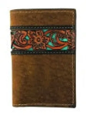 Roper Wallet - Tri-Fold Tooled Leather Tan