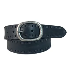 Roper Womens Belt 1.5" Hand Sanded Distressed Leather with Lacing Black