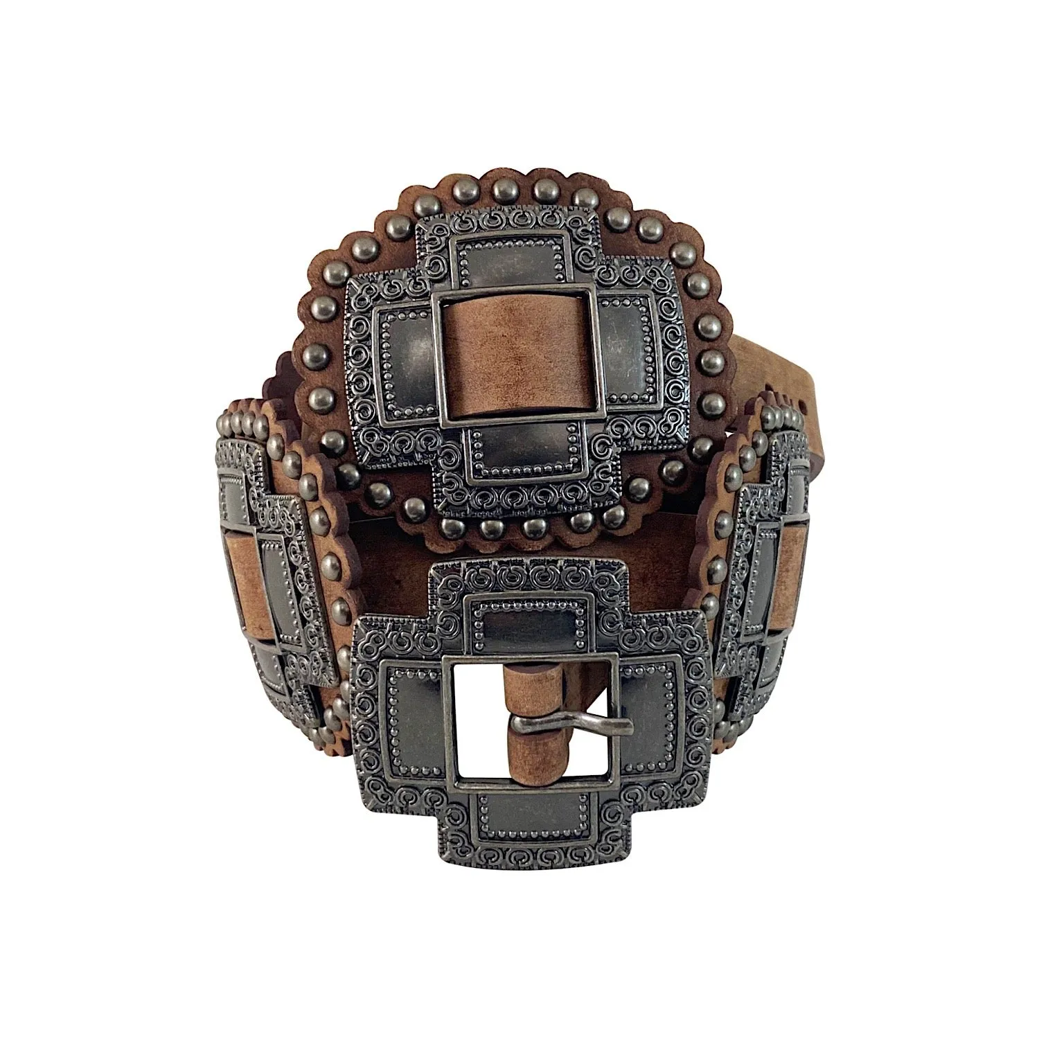Roper Womens Belt 1" Plain Leather Cross Conchos Tan