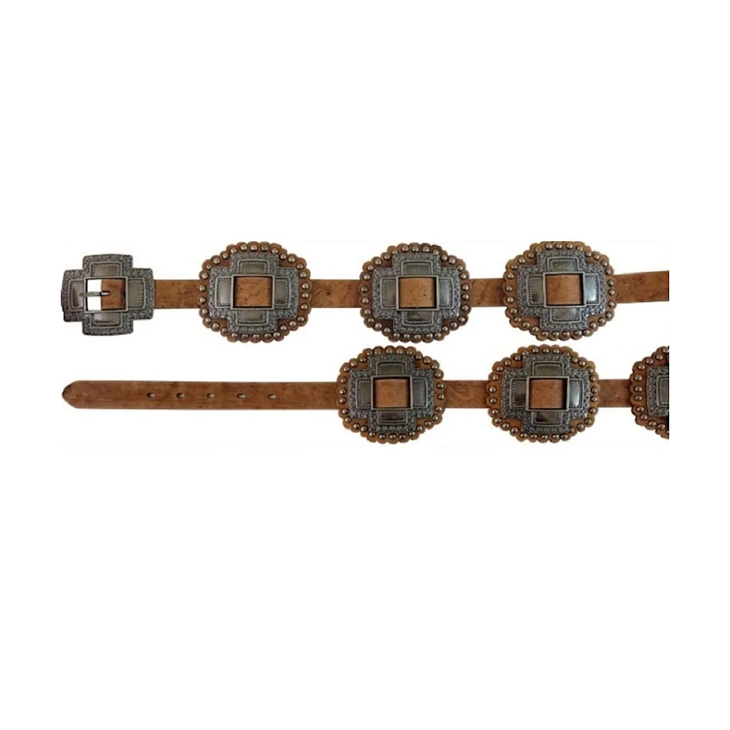 Roper Womens Belt 1" Plain Leather Cross Conchos Tan