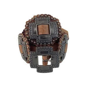 Roper Womens Belt 1" Plain Leather Cross Conchos Tan