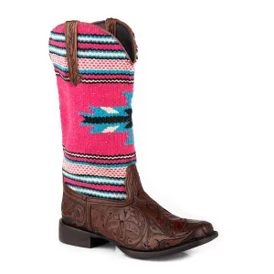 Roper Women's Oaxaca Brown Tooled Leather / Woven Serape