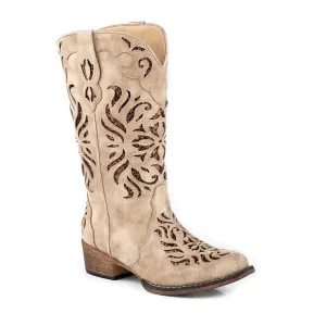 Roper Womens Riley Glitz Vintage Boot Tan/Bronze Glitter