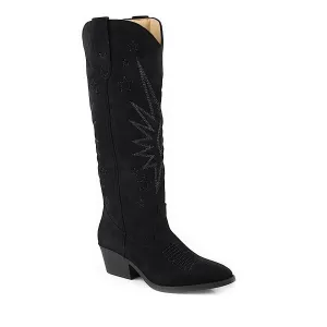 Roper Women's Starburst Knee High Western Boot - Black Faux Suede