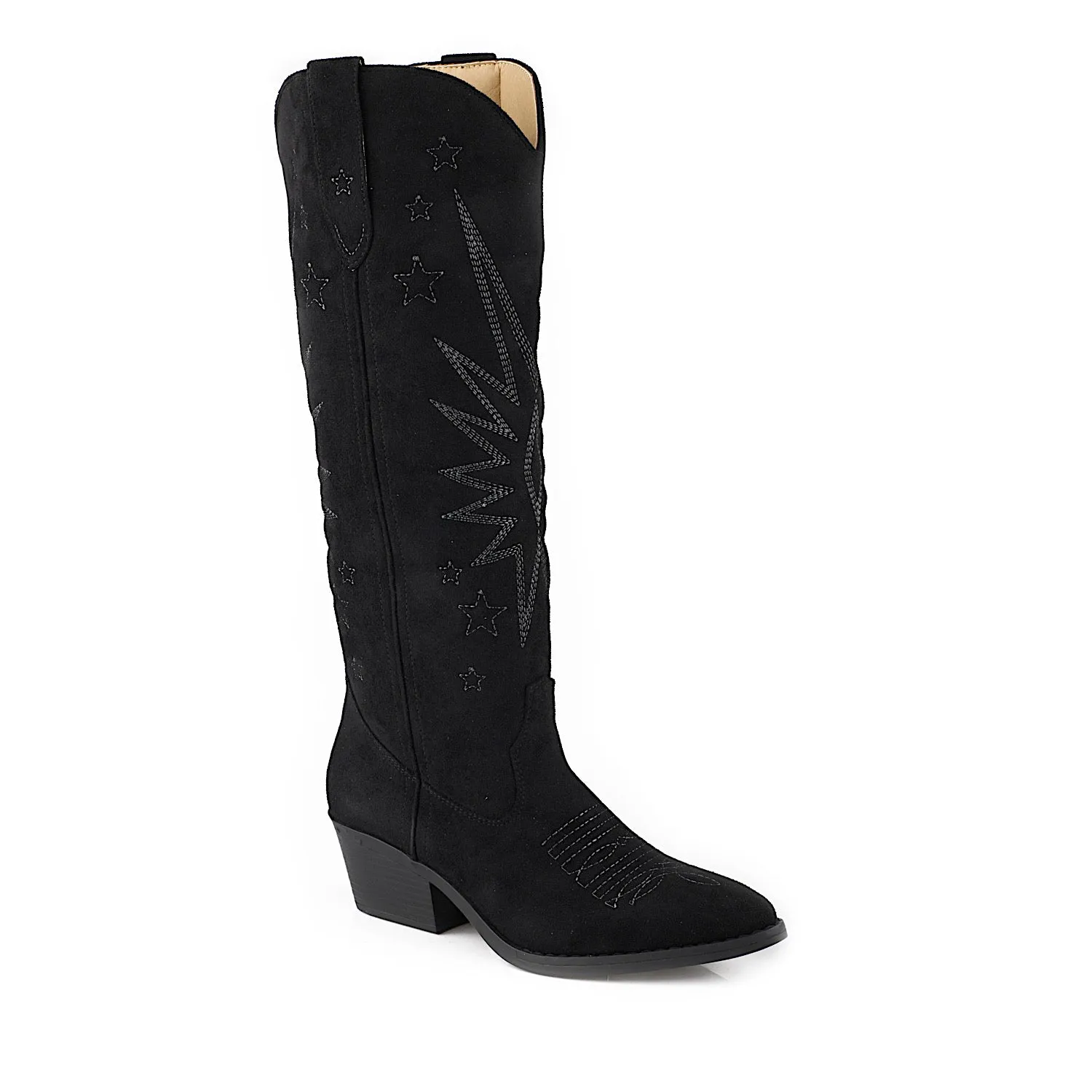 Roper Women's Starburst Knee High Western Boot - Black Faux Suede